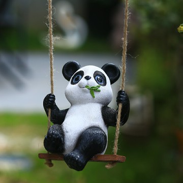 戶外庭院掛飾卡通可愛動物創意樹脂熊貓秋千盆景花園陽臺布置裝飾