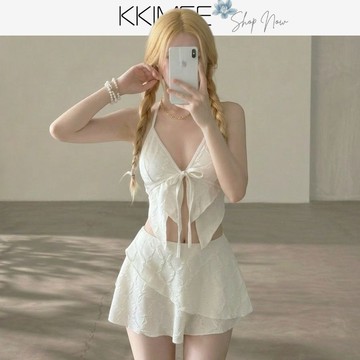 KKimee╭＊【規則荷葉邊】【SK111】 顯瘦 比基尼三件式 泳衣 泳裝 BIKINI 溫泉 游泳衣
