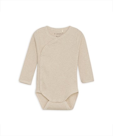 羅紋斜襟長袖包屁衣(淺棕)62cm