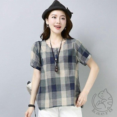 レディース五分袖 Tシャツ クルーネック リネンtシャツ ミディアム丈 チェック柄 夏物 婦人服 ファッション 予約販売 通販 Lineポイント最大get Lineショッピング