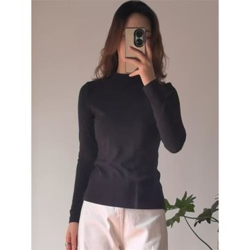 軟糯半高領修身打底衫女2025春季新款高級感立領洋氣修身內搭上衣