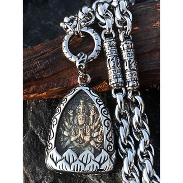復古守護神佛牌項鏈男個性霸氣潮人本命佛鈦鋼吊墜嘻哈毛衣鏈街頭