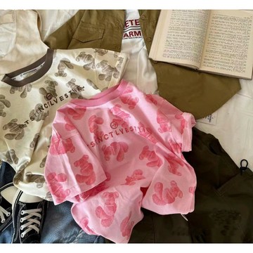 【小彬家】 小熊親子裝夏季 2024新款一家三口炸街母女母子裝短袖T卹洋氣