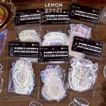 🍋檸檬青🍋 新款現貨特價售完無補瓶子博物館系列6款20枚入閃閃鐳射膜許願瓶子PET防水貼紙手帳裝飾素材