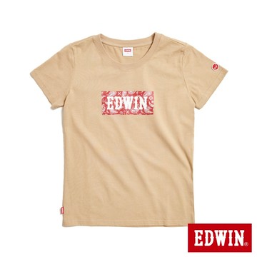 EDWIN 女款 佩里斯紋LOGO短袖T恤(淺卡其)