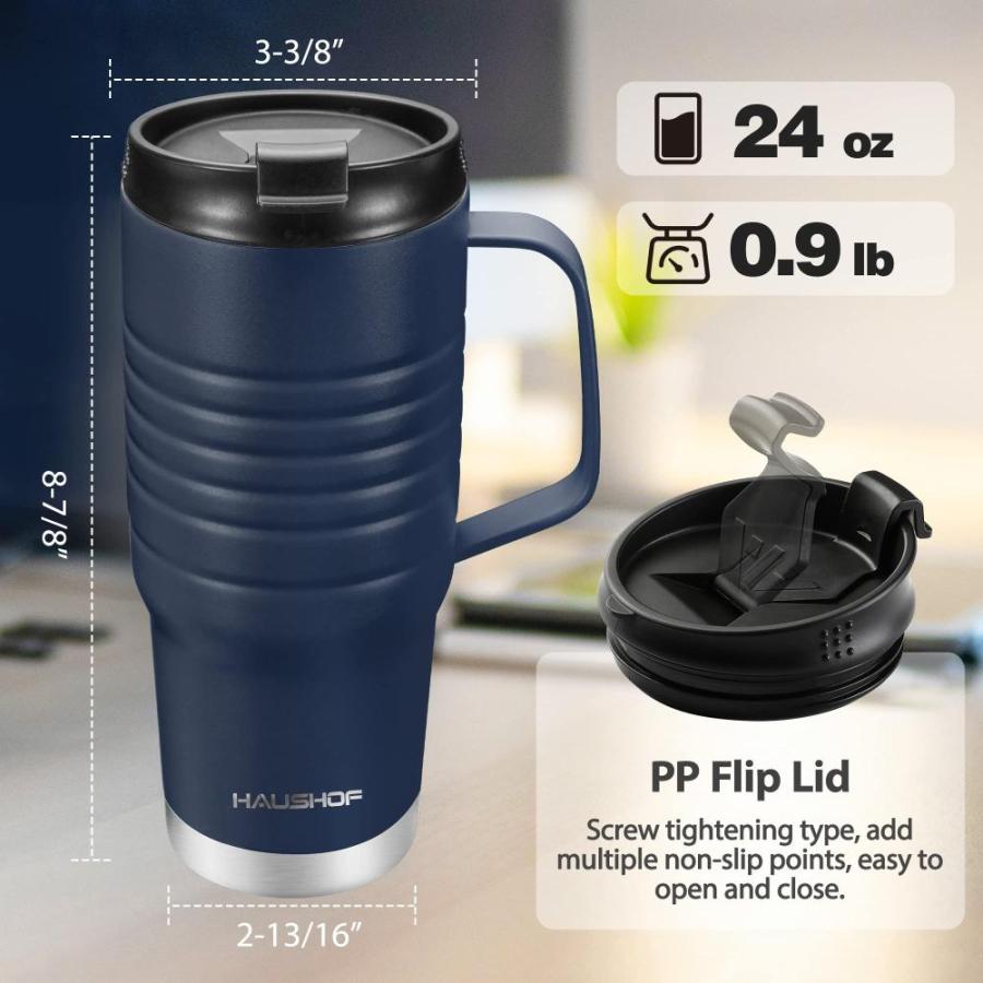 HAUSHOF 24 oz Travel Mug with Handle, Stainless Steel Vacuum Insulated Coff