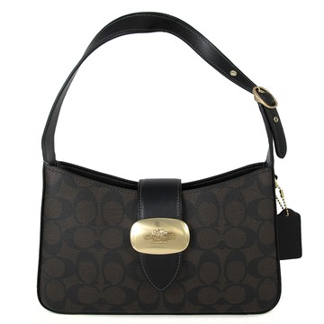 COACH ELIZA 咖黑色滿版防刮金屬前扣肩背包