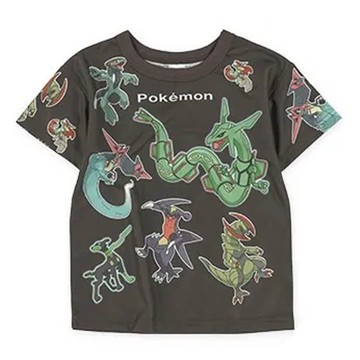 日本西松屋 - 寶可夢限定 清爽網眼印花短袖上衣-炭灰