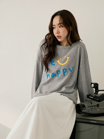 保暖磨毛手繪印花落肩長袖上衣