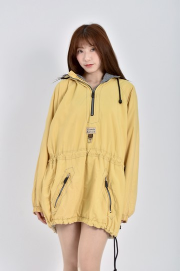 (2XL) luhta spam質感長袖連帽內刷毛黃色洋裝