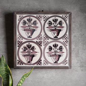 19世紀荷蘭手繪小花盆古董瓷磚掛飾/Delft/代爾夫特藍/台夫特