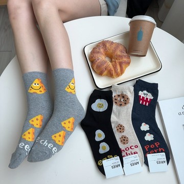 Anyshop韓國襪  食物系列 食物襪 荷包蛋 餅乾 起司 正韓襪  女孩襪 中筒襪 可愛襪子 食物短襪 03901