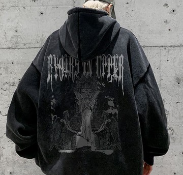 FINDSENSE X 2022 街頭時尚 男士 寬鬆大尺碼 復古洗水 天使人物圖案 連帽外套 上衣