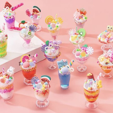 ⭐臺灣出貨🌈免運⭐【買一送九】冰淇淋杯奶油膠製作兒童手工diy玩具甜品杯材料包diy【可開票】