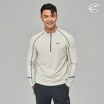 ADISI 男SUNCOOL抑菌半門襟長袖排汗衣(接袖) AL2311029 (M-2XL) 燕麥奶｜防曬 抗UV 抗菌 除臭 吸濕排汗 快乾 彈性