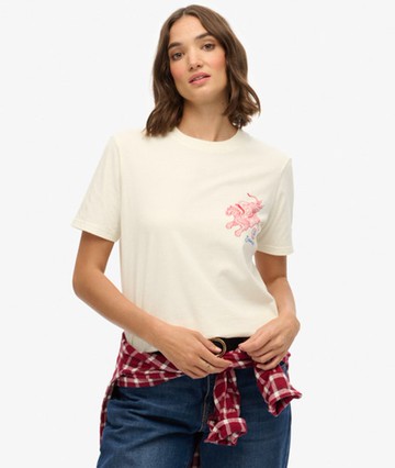 Superdry Women's Tokyo Narrative Relaxed T-shirt White Size: 8