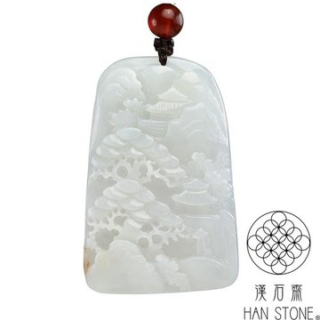 【漢石齋】天然翡翠A貨 山水玉佩吊墜 冰糯種(37*56*12mm)