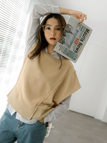 純色棉質短版不對稱造型外搭背心