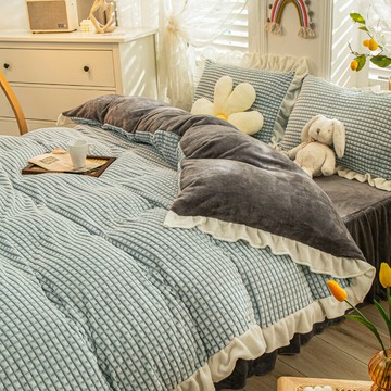 牛奶絨四件套雙面加厚珊瑚法蘭絨被套床單床裙三件套冬季床上用品