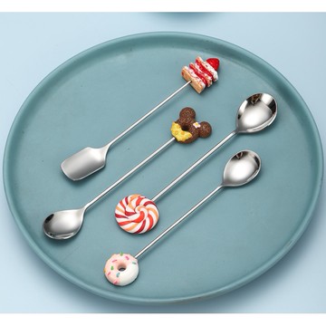 🍓小雨媽的童言童語🍓現貨不用等~甜點造型不鏽鋼小湯匙冰淇淋勺咖啡勺飲品長柄攪拌棒布丁勺下午茶甜點湯匙蛋糕叉水果叉