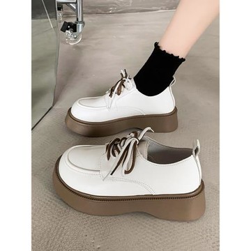 英倫風小皮鞋女2025春季新款百搭復古圓頭系帶厚底休閑樂福鞋單鞋