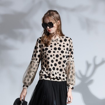 CLL巧玲瓏 法式圓點網紗拼接上衣 1158502