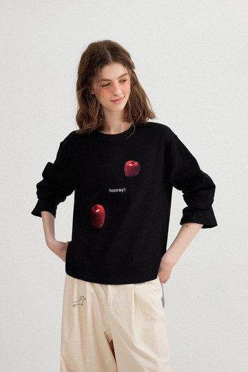 double蘋果 印花長袖上衣 不易皺