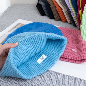 高級初戀藍冰島藍100%綿羊毛帽子女冬保暖冷帽針織帽大頭圍顯臉小