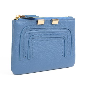 La Poche Secrete 簡約真皮實用零錢包鑰匙包-天空藍