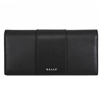BALLY 6307898 LIGOS 浮雕LOGO條紋對開多卡零錢長夾.黑