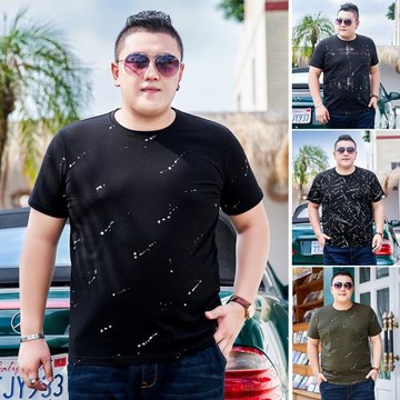 特價夏新款胖子男裝短袖T恤潮大碼加肥加大半袖肥佬圓領衣服碎花