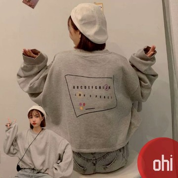 【ohi】短款內刷毛衛衣 寬鬆慵懶風上衣 大學T 圓領衛衣 長袖T恤 女裝 秋款上衣 GHM905#