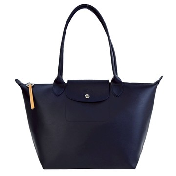 LONGCHAMP LE PLIAGE CITY系列PVC帆布長把肩背水餃包（中/海軍藍）