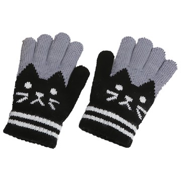 兒童保暖可愛小貓針織手套 - 黑色  均碼  1雙