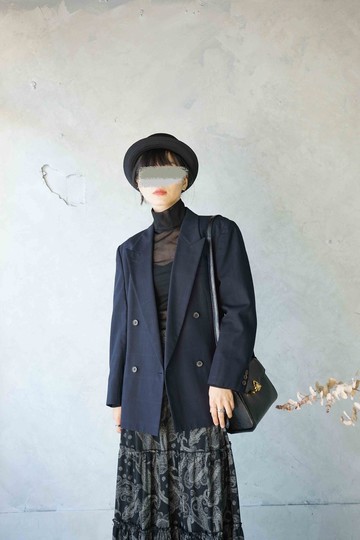 尋寶古著-NEWYORKER深藍精梳毛料西裝外套