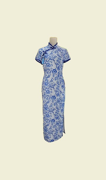 青花瓷長旗袍 VINTAGE 悅裳 港式改良復古旗袍 連身裙