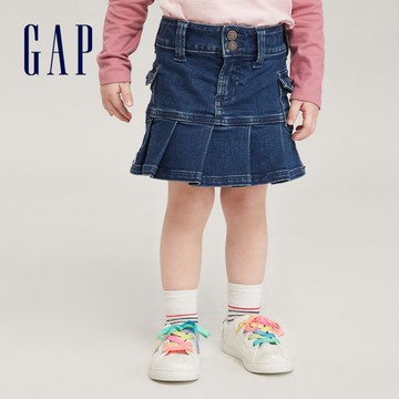 Gap 女幼童裝 牛仔百褶短裙-深藍色(810368)