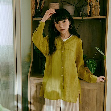 日系皺皺感透膚側開衩排釦襯衫外套-OB嚴選