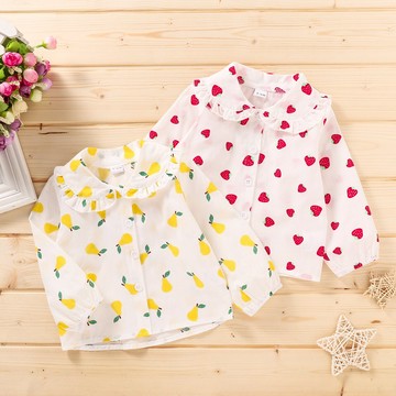 年春秋季3個月-3歲公主洋氣薄款碎花荷葉翻領純棉單排扣長袖