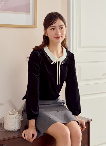 奢華光采翻領絨面上衣