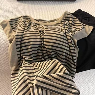睡衣 韓系 時尚 拼接 條紋背心 T恤 舒適 寬鬆 睡衣女 夏季 新款 休閒 可外穿 慵懶風 家居服 套裝 薄款 睡衣