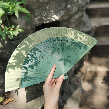 🚀隔日達出 優選直營❤️古風扇子新中式摺扇夏季漢服旗袍拍照道具小竹扇子古典舞蹈扇綠色