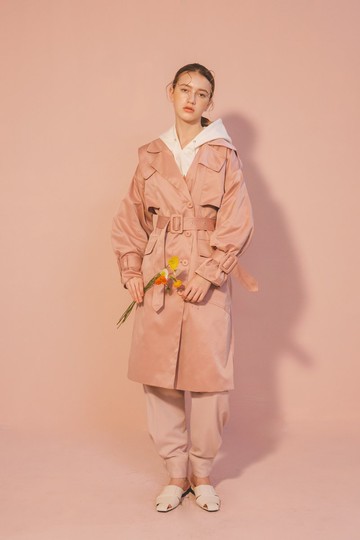 Sample Sale / 廓形袖繫帶風衣-粉橘