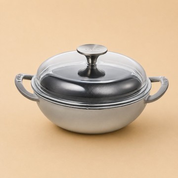 EJIRY 電磁爐用黑鐵高圓頂雙柄迷你炒鍋, 18cm, 灰色
