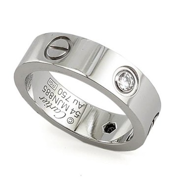 九成新！Cartier 18K白金鑲三顆鑽-Love系列經典婚戒厚版戒指54號