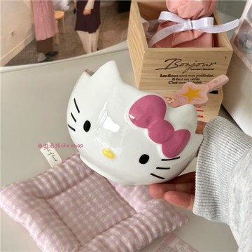 卡通可愛KT貓咪少女心陶瓷碗沙拉碗水果酸奶碗精致餐具大容量