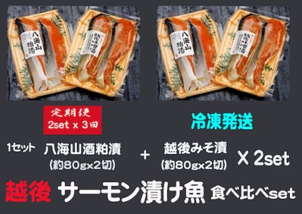 八海山酒粕漬  越後味噌漬 サーモン漬け魚食べ比べ（約80g×各2切）2セット