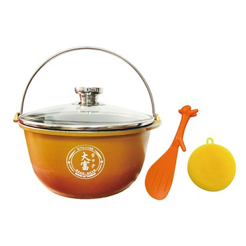 台灣製造 新一代金美滿大富健康萬用內鍋 遠紅外線備長炭22cm彩金厚釜鍋 附豪華強化玻璃鍋蓋+飯匙+鍋刷-適用10人份電鍋內鍋 瓦斯爐 ih電磁爐 發明銅牌獎鹼性能量鍋