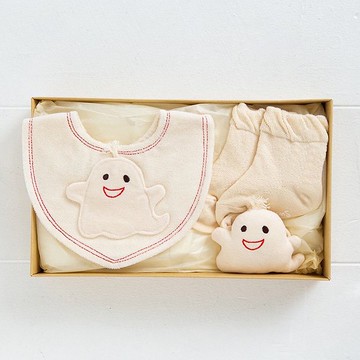 寶寶彌月禮盒-口水巾 嬰兒襪 寶寶搖鈴 花栗鼠圖案 三入組