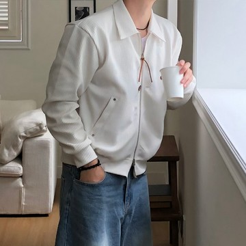 正韓翻領華夫格皮質雙拉鍊外套 6色 YUPPIE 現貨優惠商品